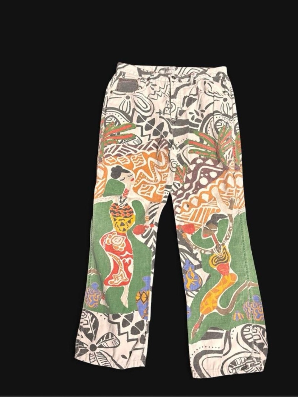 Vintage Chicos Linen Colorful  Print Wide-Leg Bottoms